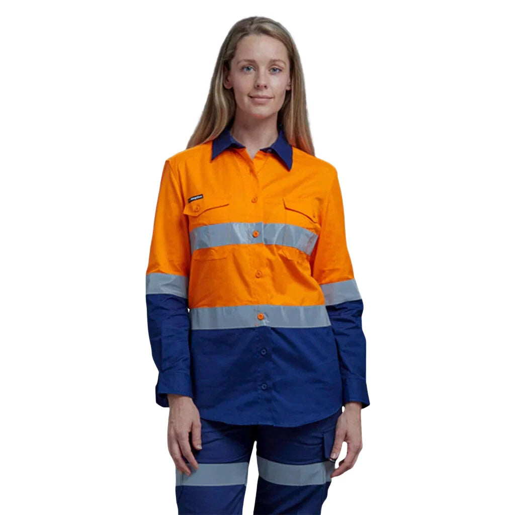 King Gee Workcool 2 Women's Hi-Vis Reflective Spliced Shirt Long Sleeve (K44544)