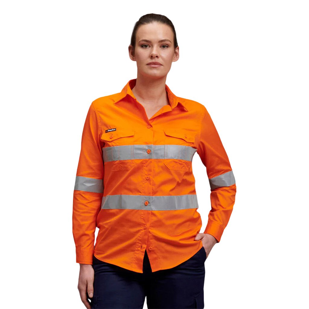 King Gee Workcool 2 Women's Hi-Vis Reflective Shirt Long Sleeve  (K44545)