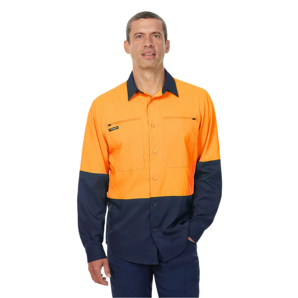 King Gee Dry Cool Hi Vis Spliced Shirt Long Sleeve Shirt (K54036)