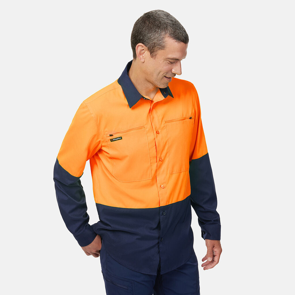 King Gee Dry Cool Hi Vis Spliced Shirt Long Sleeve Shirt (K54036)