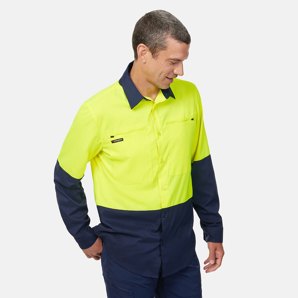 King Gee Dry Cool Hi Vis Spliced Shirt Long Sleeve Shirt (K54036)