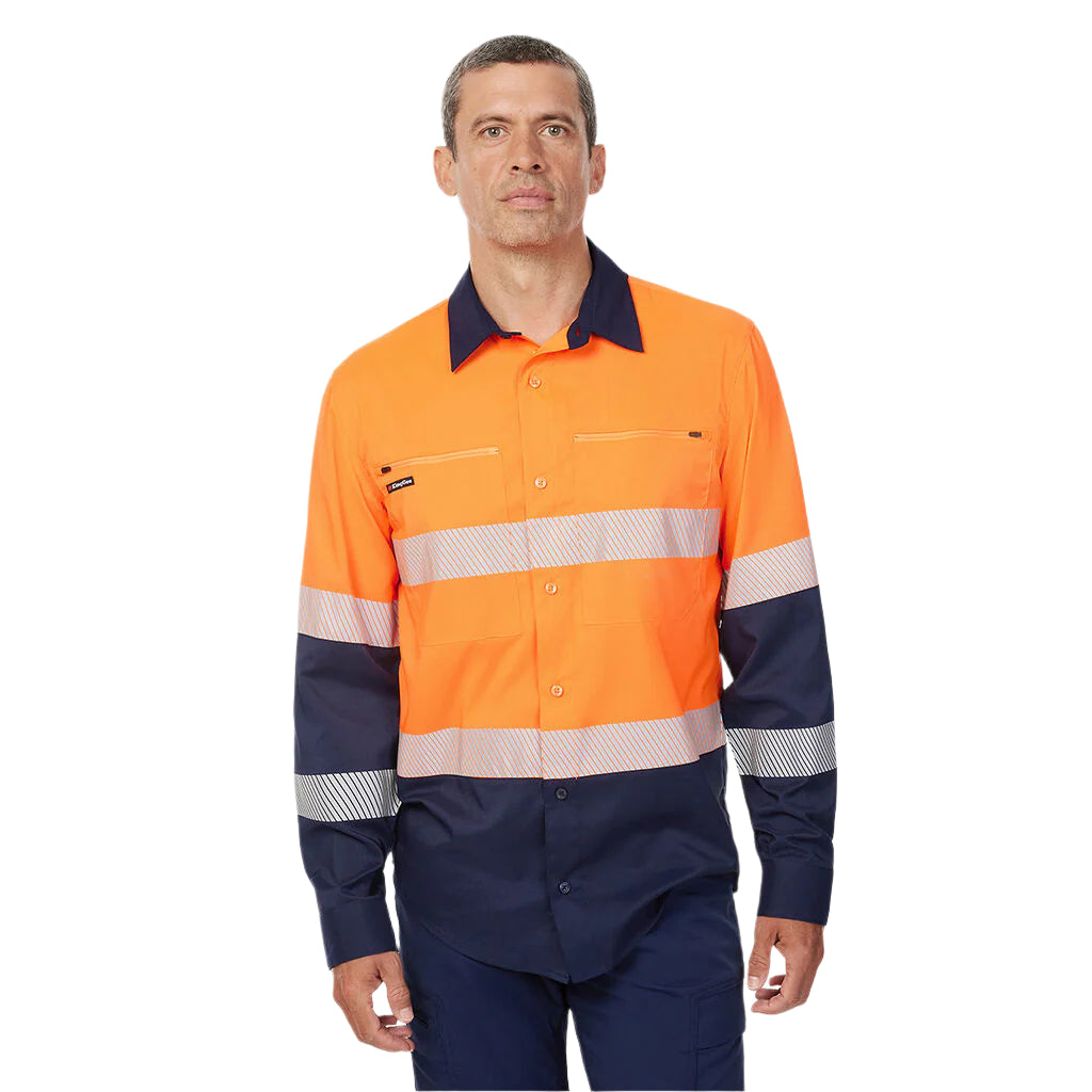 King Gee Dry Cool Hi Vis Spliced Taped Shirt Long Sleeve Shirt (K54037)