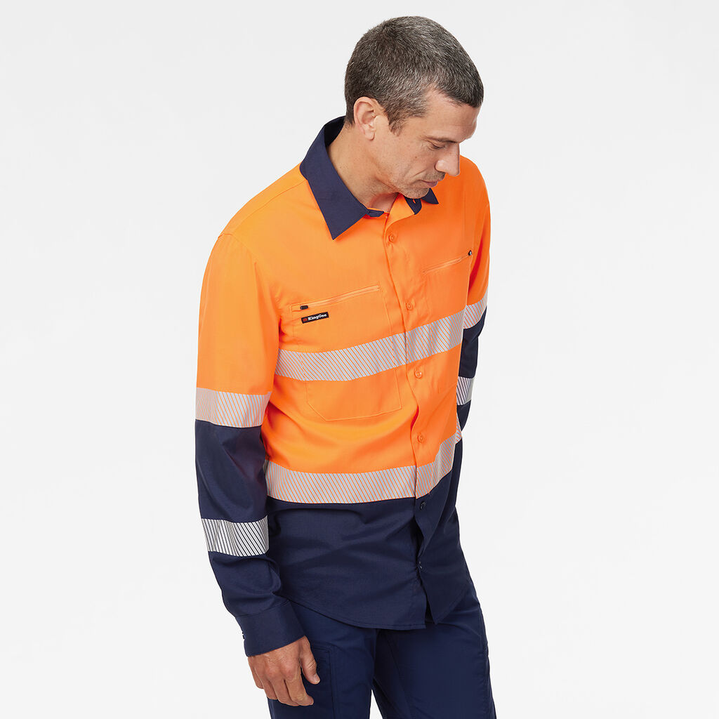 King Gee Dry Cool Hi Vis Spliced Taped Shirt Long Sleeve Shirt (K54037)