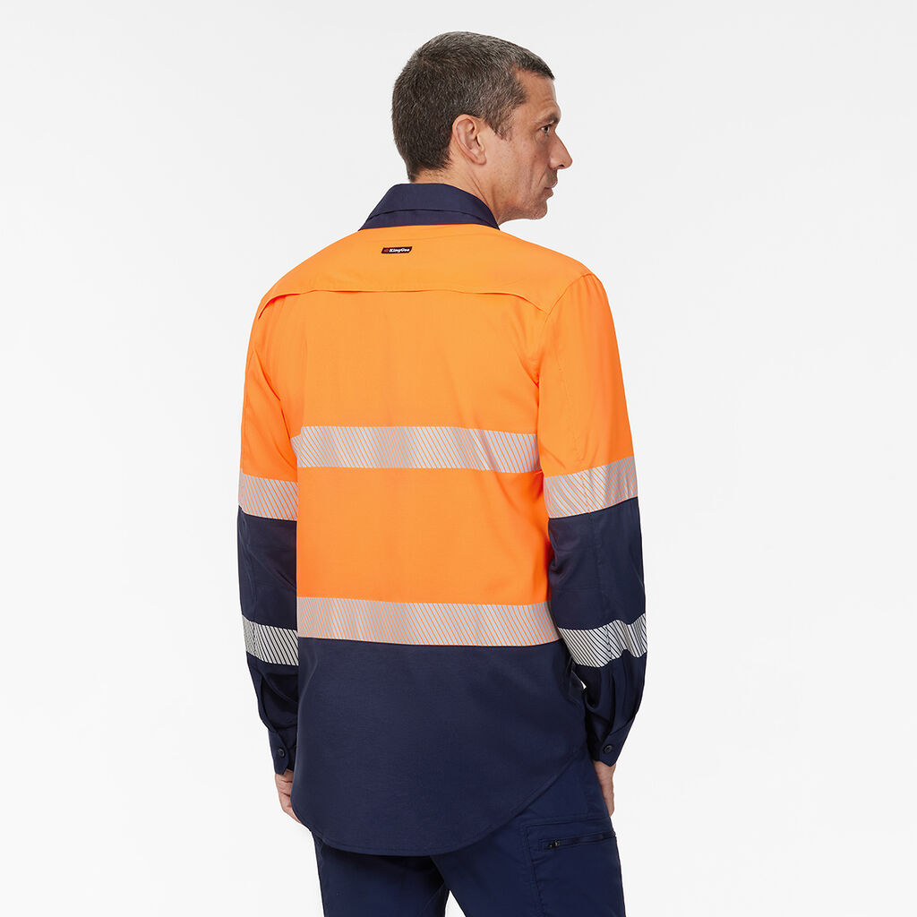 King Gee Dry Cool Hi Vis Spliced Taped Shirt Long Sleeve Shirt (K54037)