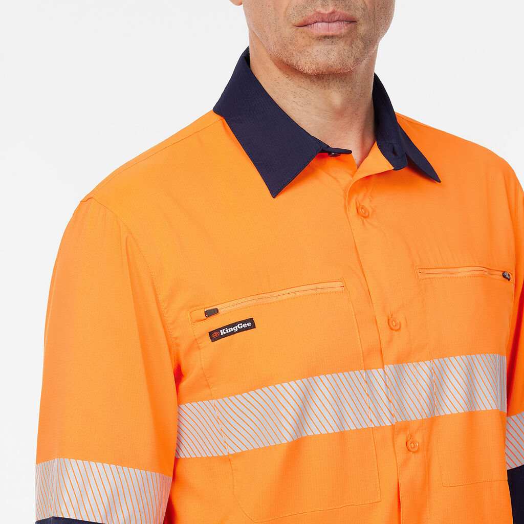 King Gee Dry Cool Hi Vis Spliced Taped Shirt Long Sleeve Shirt (K54037)