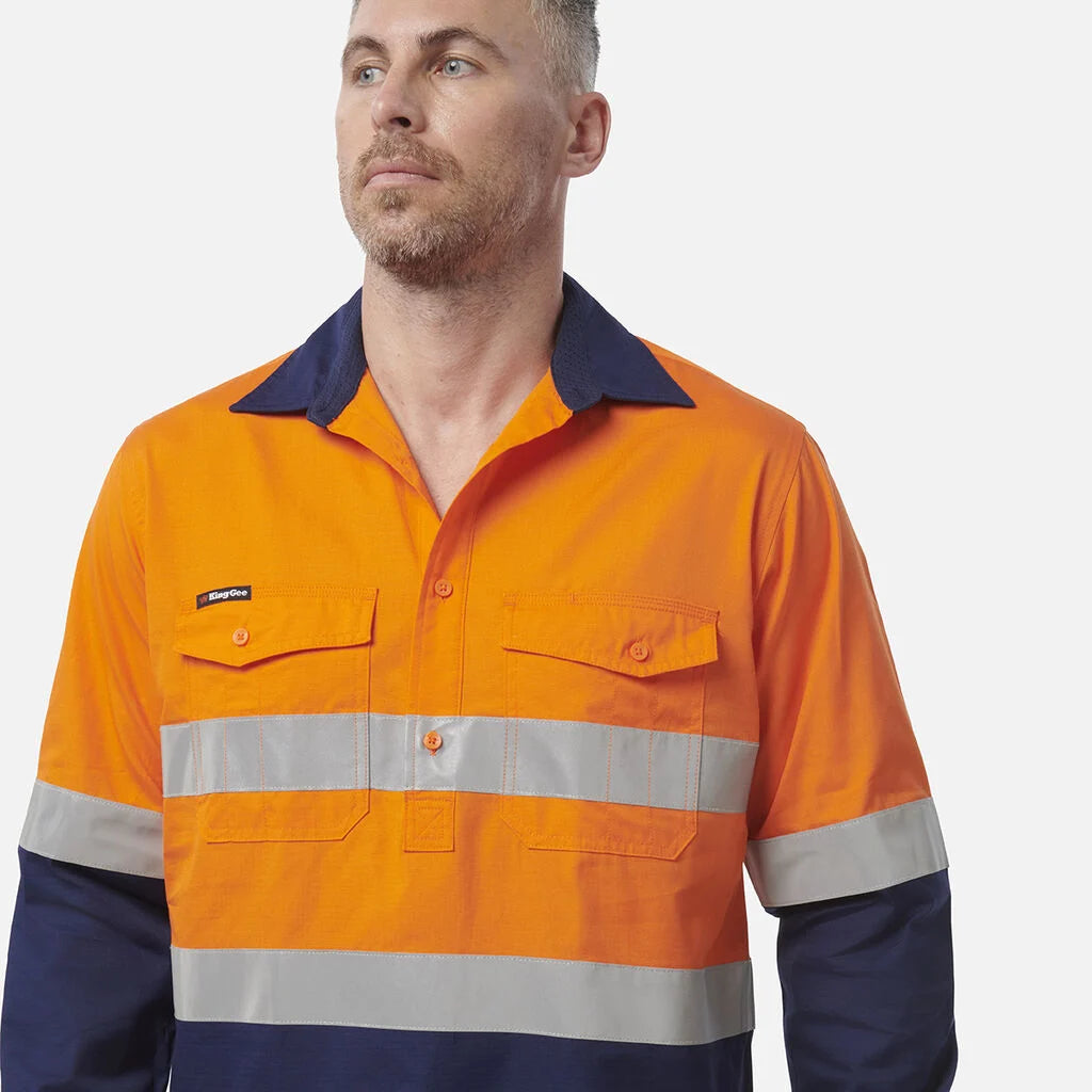 King Gee Workcool 2 Hi-Vis Reflective Closed Front Work Shirt (K54886)