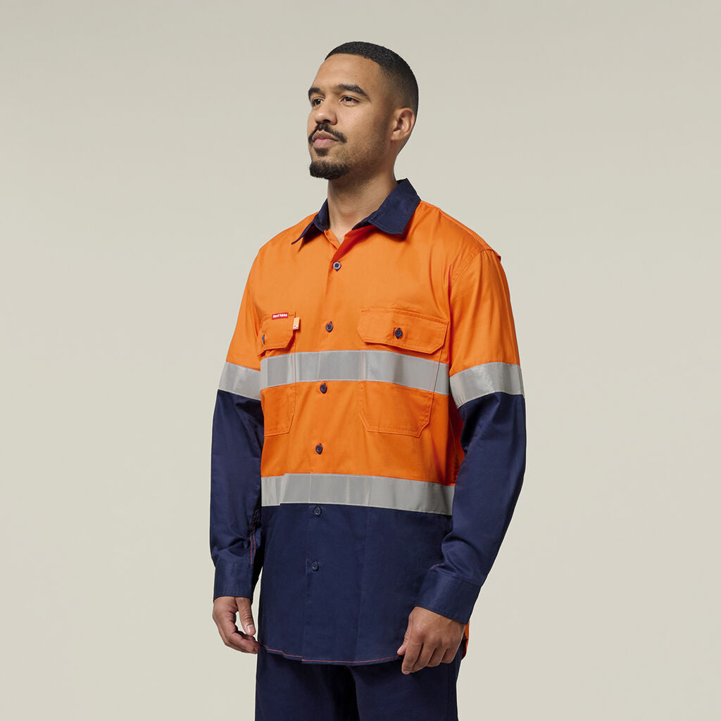 Hard Yakka Core Hi-vis 2 Tone Vented Taped Long Sleeve Cotton Shirt (Y07978)