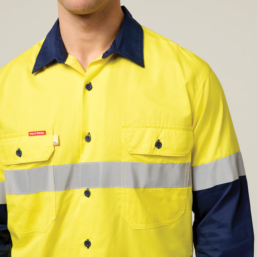 Hard Yakka Core Hi-vis 2 Tone Vented Taped Long Sleeve Cotton Shirt (Y07978)