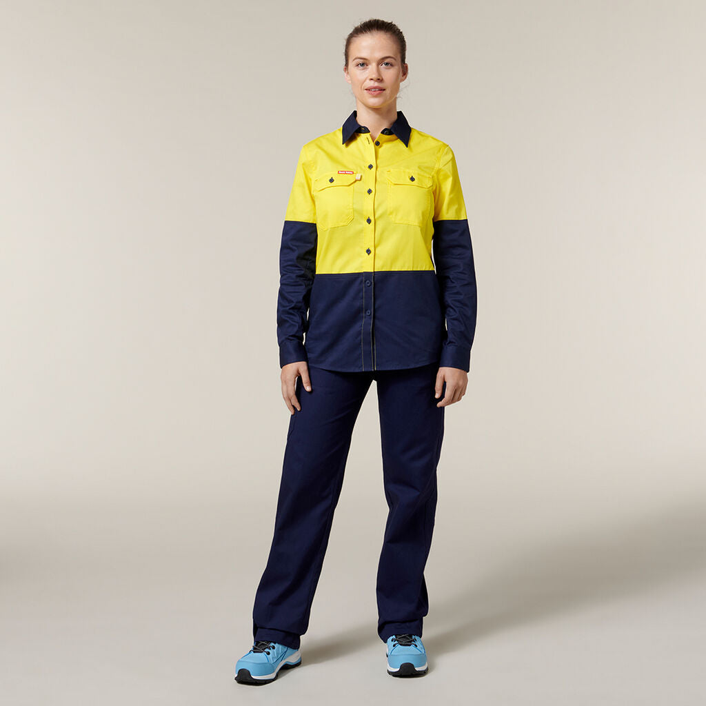 Hard Yakka Women's Core 2 Tone Hi-Vis Vented Long Sleeve Shirt (Y08225)