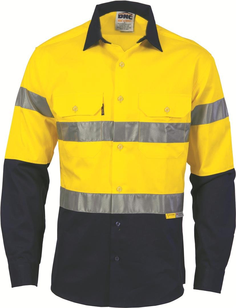 DNC Hi Vis Two Tone Drill Shirts With 3M R/Tape L/S (3736