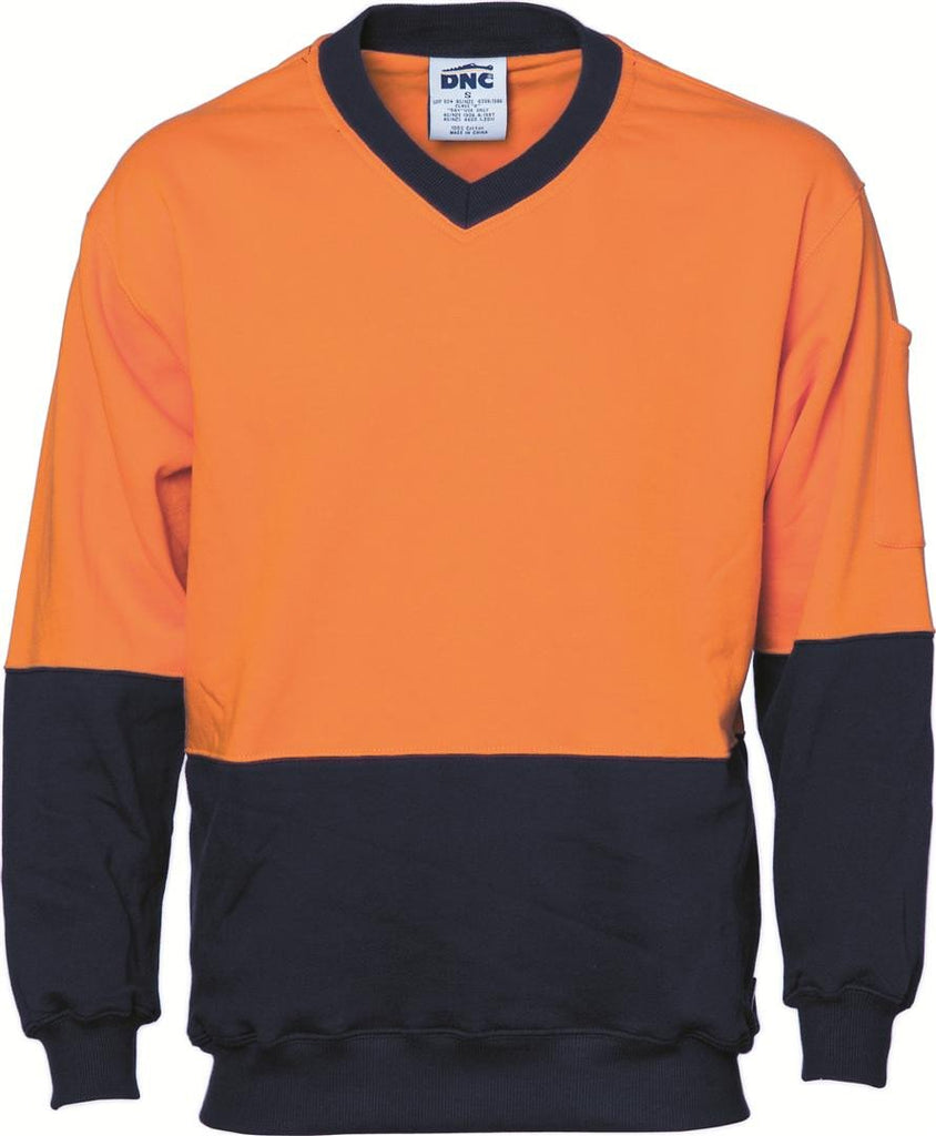 DNC HiVis Two Tone Cotton Fleecy Sweat Shirt, V-Neck (3922)