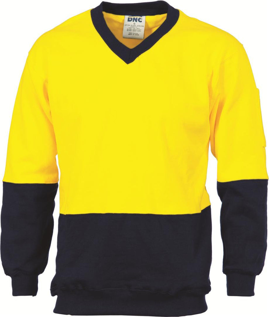 DNC HiVis Two Tone Cotton Fleecy Sweat Shirt, V-Neck (3922)