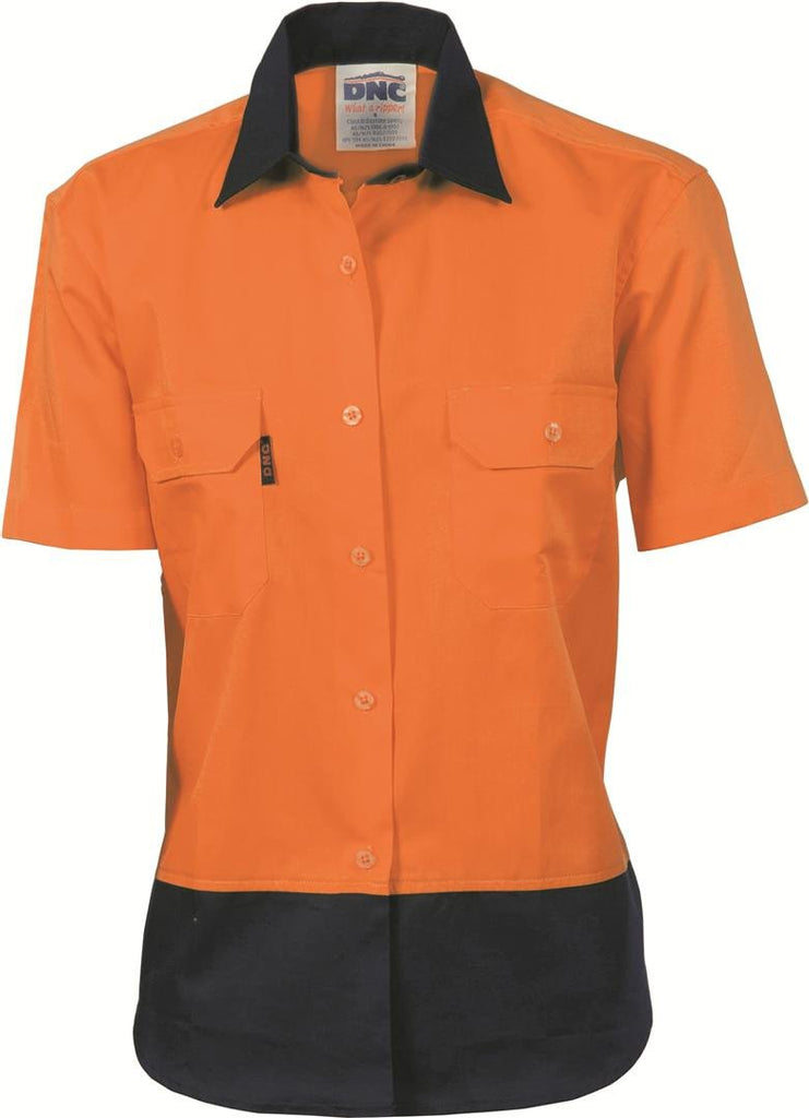 DNC Ladies HiVis Two Tone Cotton S/S Drill Shirt (3931)