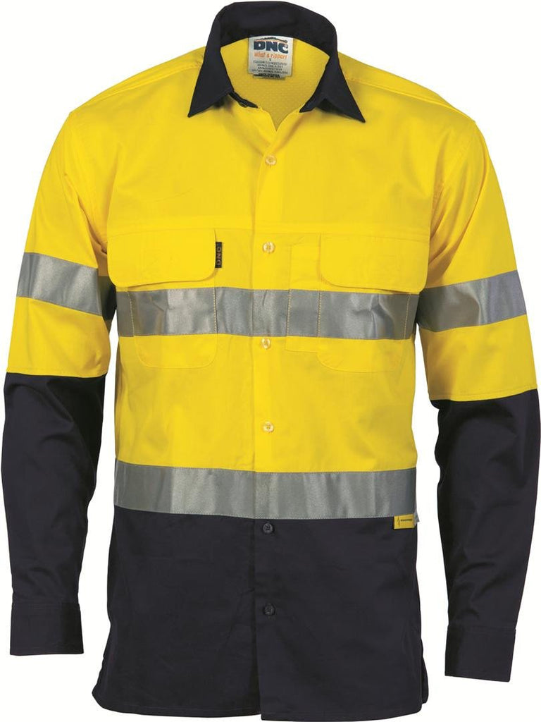 DNC HiVis 3 Way Cool-Breeze Cotton Shirt with CSR/Tape - Long sleeve (3948)